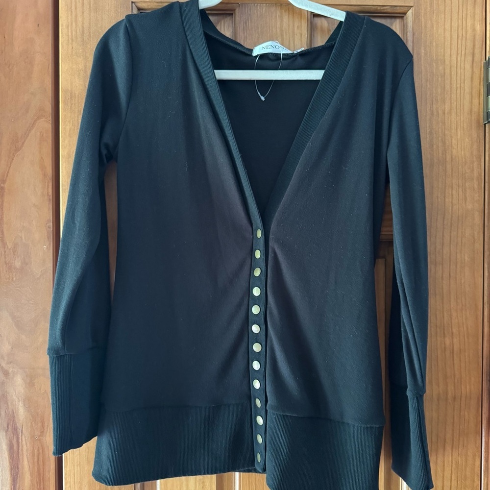 Snap Button Ribbed Cardigan Women’s Small Black Long Sleeve Nenona Sweater